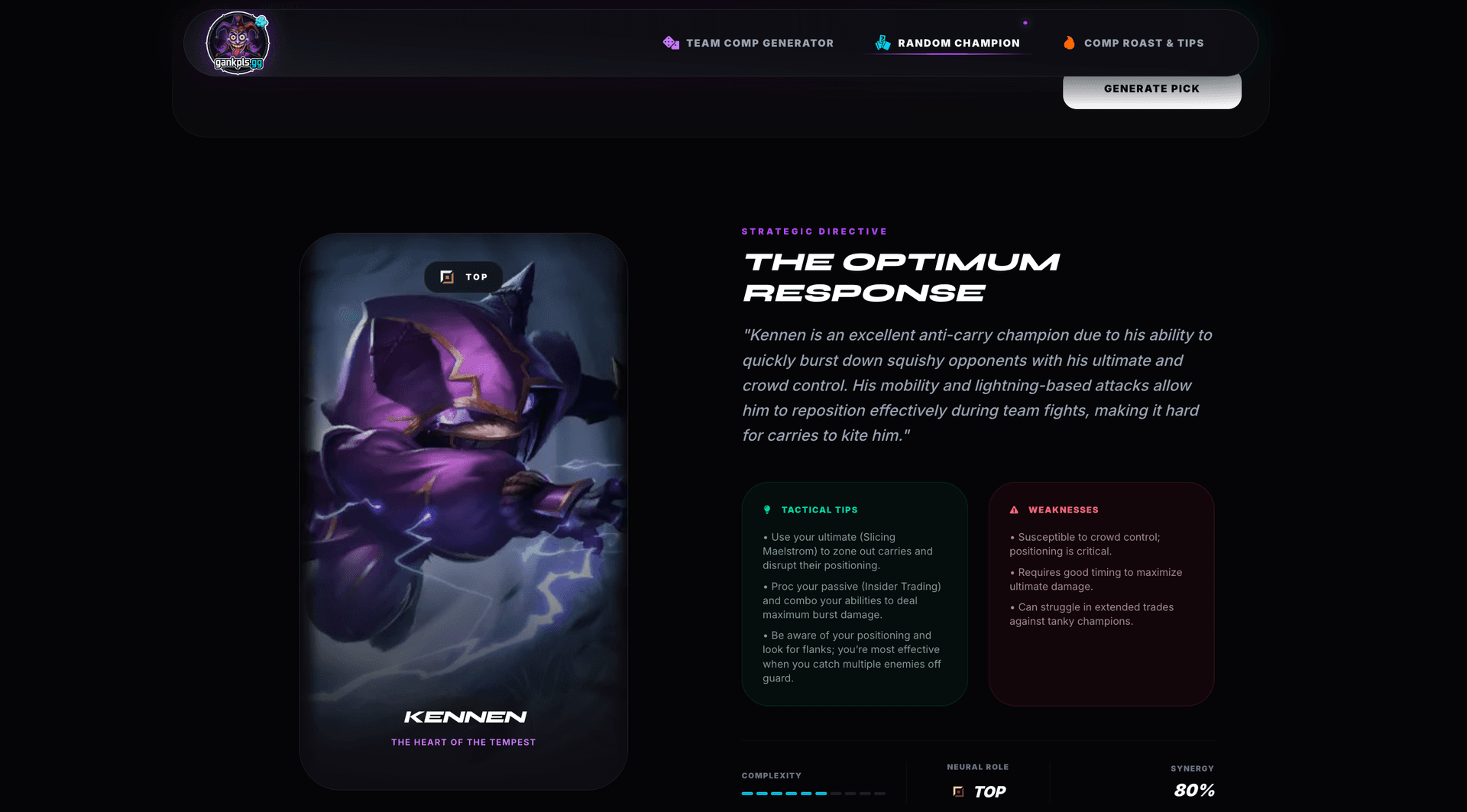 Team Comp Generator Interface